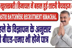 Shastri Batchwise Recruitment Himachal || खुशखबरी || हिमाचल में बहाल हुई शास्त्री बैचवाइज भर्ती, बीएड-एमए भी होंगे पात्र, जानिए पूरी डिटेल